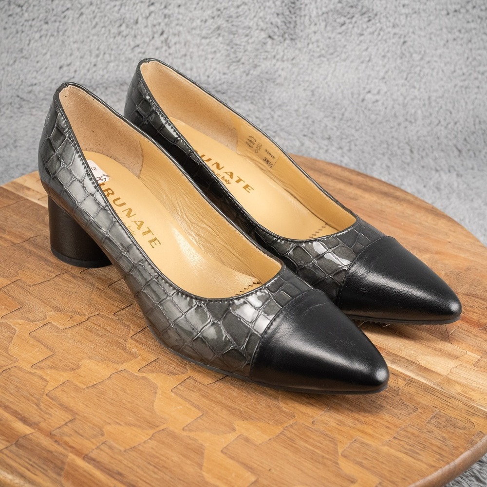 Brunate Patent/Leather Heeled Pump - 51015 Black/Gray Sz‎ 38.5 US Sz 8